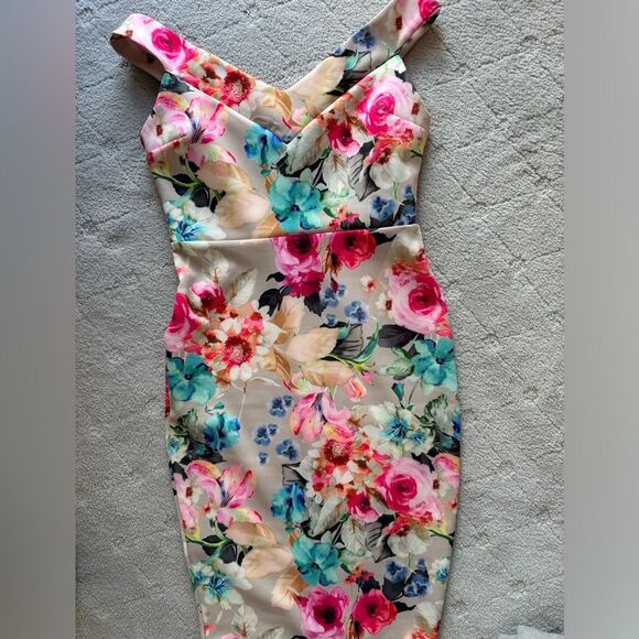 Gorgeous floral off the shoulder ASOS Scuba midi dress bodycon sz 8 wedding - Picture 12 of 12